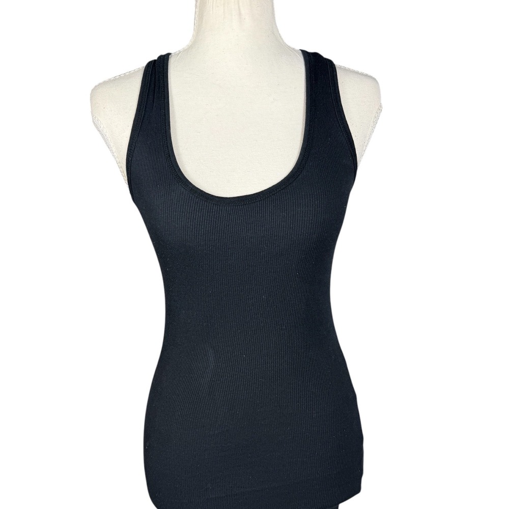 Active Basic Tank Top Womens Small Black Ribbed Racerback Scoop Neck Stretch - Picture 2 of 7